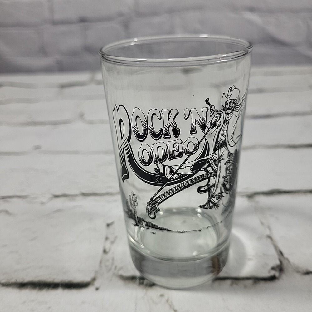 Vintage Rock'n Rodeo Juice Glass Cowboy Riding Electric Guitar Arizona Cactus